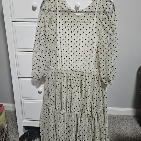 H&M Cream PolkaDot Tulle Mesh Tiered Dress - Picture 2 of 3